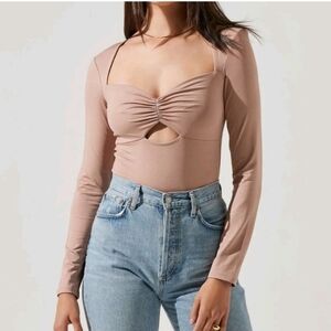 ASTR The Label Women's Ventura Thong Bodysuit Pink Nude Size Large